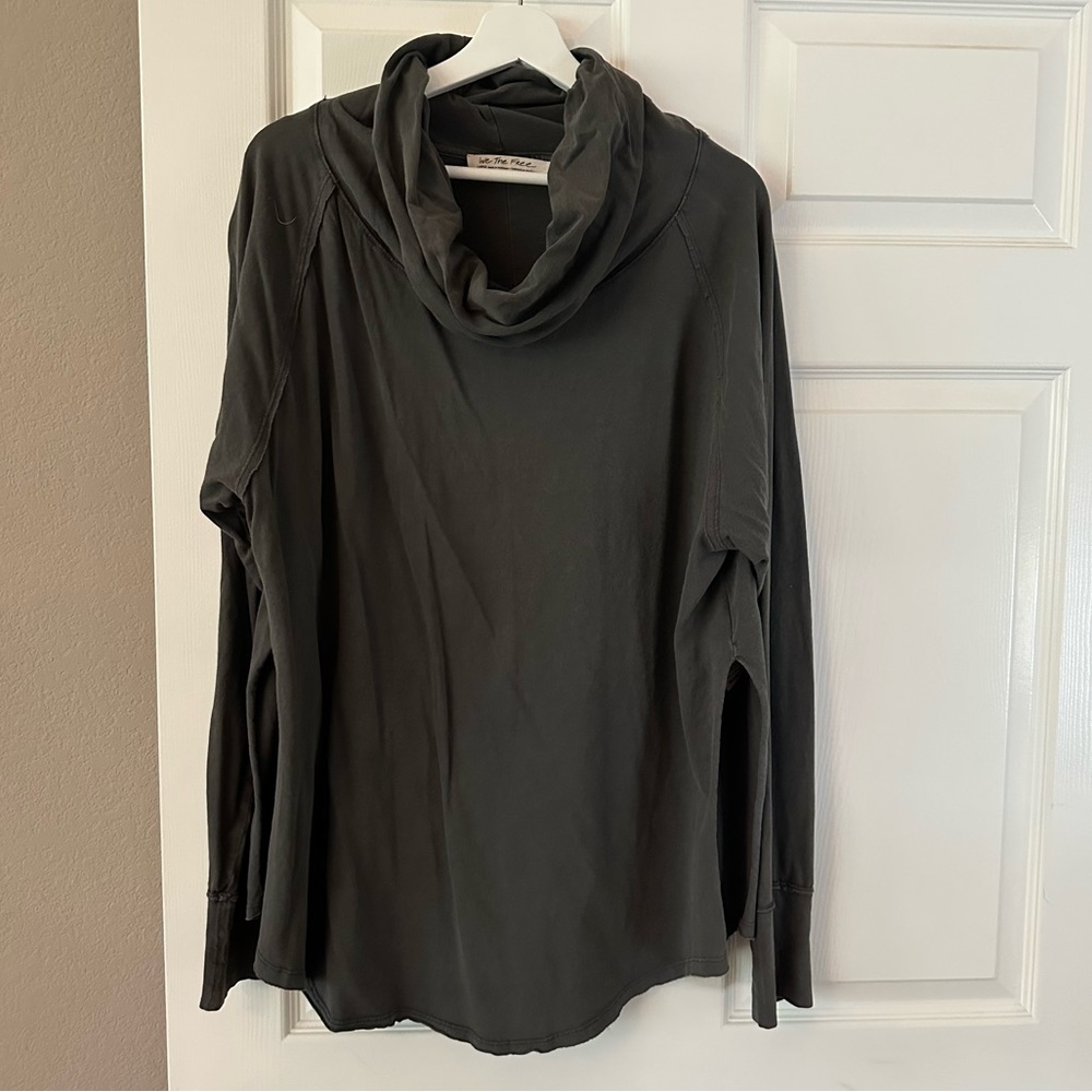 Free People We The Free Cowl Neck Pullover Tee with Side Slits Charcoal Grey